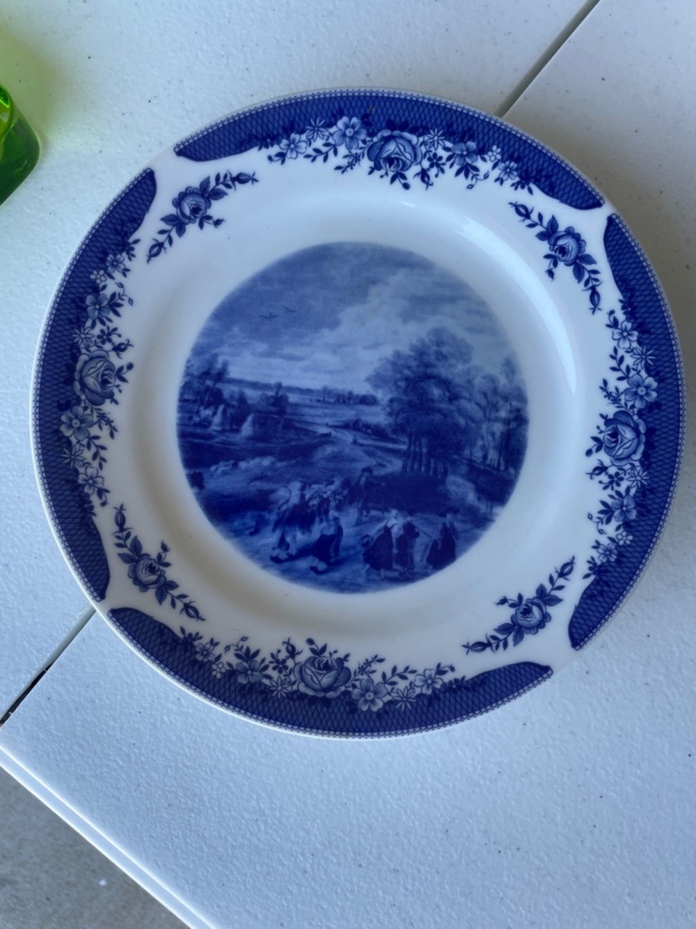 Vtg Kahla GDR East German Blue White Porcelain Landscape Plate - Dated 1976